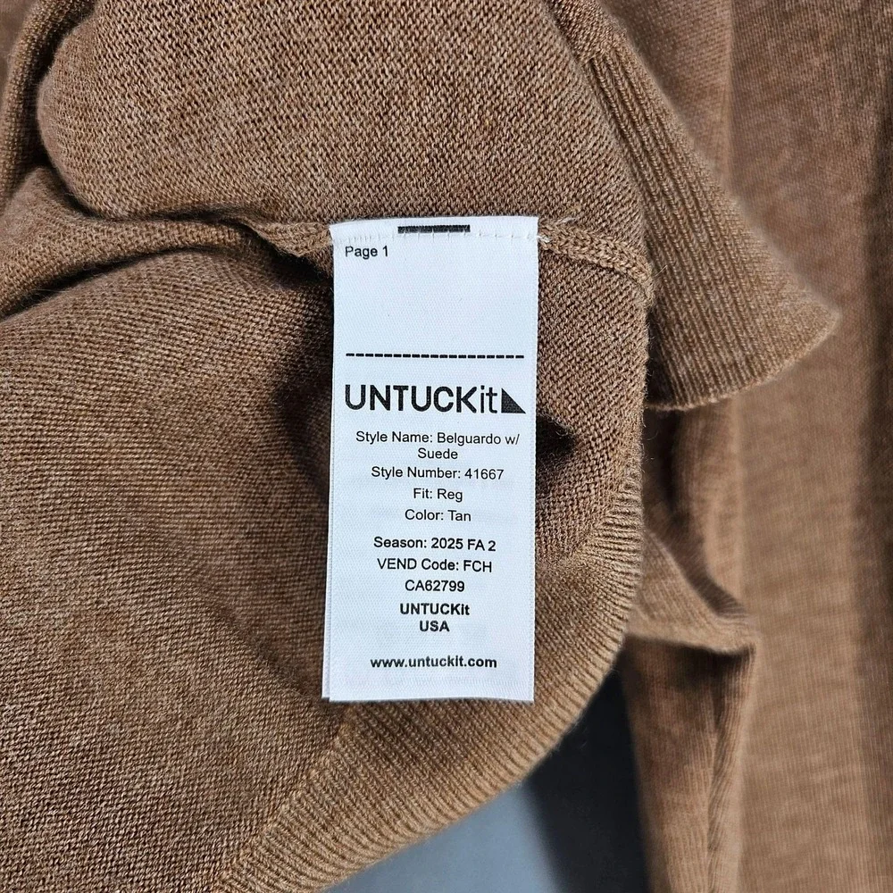UNTUCKit Sweater Mens Large Brown 1/4 Zip Merino Wool Mock Neck Pullover Knit